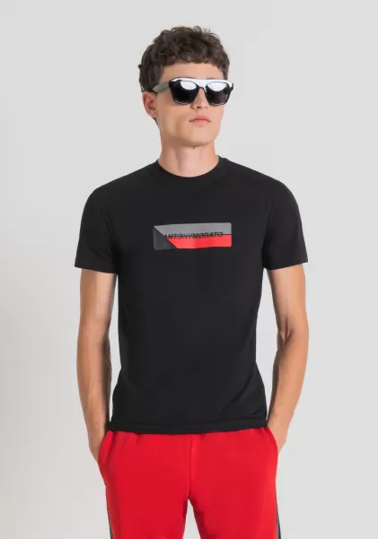 Nero Uomo T-Shirts E Polo Antony Morato T-Shirt Super Slim Fit In Cotone Elastico Con Stampa Frontale