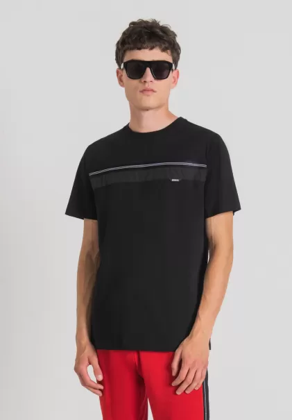T-Shirt Regular Fit In Morbido Cotone Con Fascia In Contrasto Antony Morato Uomo T-Shirts E Polo Nero