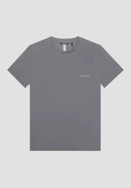 Antony Morato Antracite T-Shirts E Polo T-Shirt Regular Fit In Viscosa Sostenibile Con Stampa Logo Uomo
