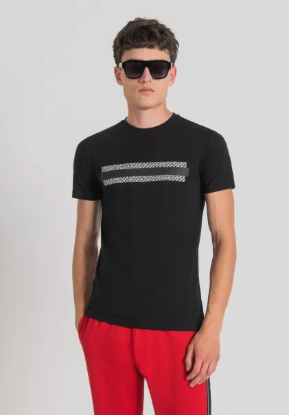 Antony Morato Uomo T-Shirts E Polo T-Shirt Super Slim Fit In Cotone Stretch Con Logo In Rilievo Nero
