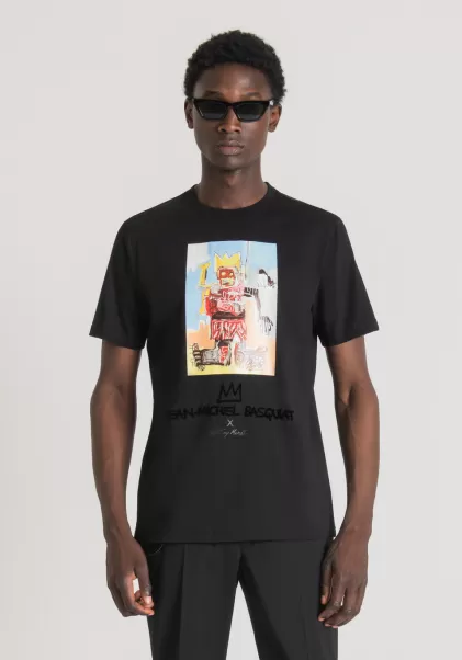 Antony Morato T-Shirt Regular Fit In Cotone Con Stampa Basquiat Uomo T-Shirts E Polo Nero