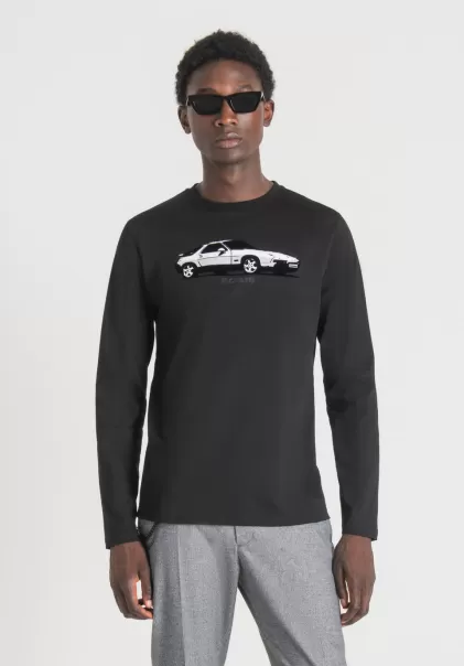 Nero Antony Morato Uomo T-Shirt Regular Fit A Maniche Lunghe In Morbido Cotone Con Stampa Auto T-Shirts E Polo