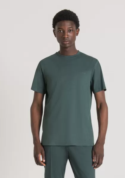 T-Shirt Regular Fit In Viscosa Sostenibile Con Stampa Logo Uomo Verde Bottiglia Antony Morato T-Shirts E Polo