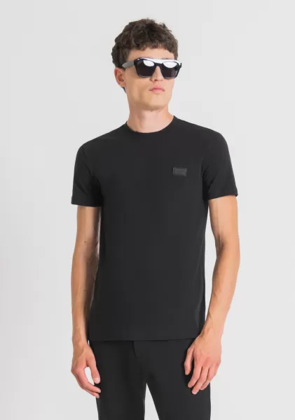 T-Shirt Super Slim Fit Con Logo Placchetta T-Shirts E Polo Nero Uomo Antony Morato