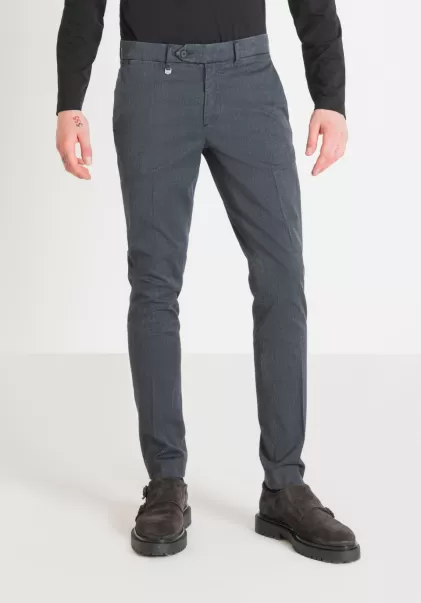 Pantaloni Skinny Fit “Bryan” In Cotone Elasticizzato Micro Armaturato Pantaloni Antony Morato Ink Blu Uomo