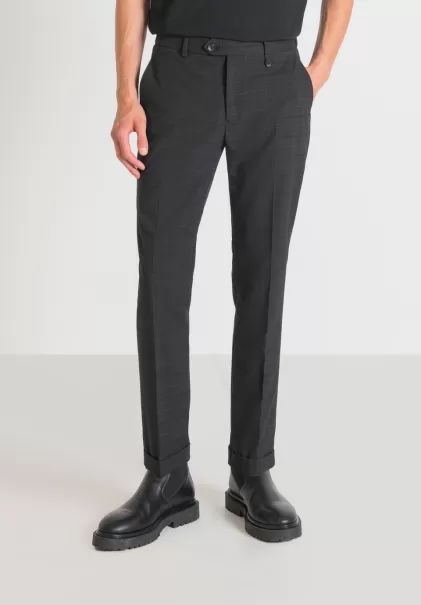 Pantalone Slim Ankle Lenght Fit “Rad” Con Motivo A Quadri Uomo Pantaloni Antony Morato Nero