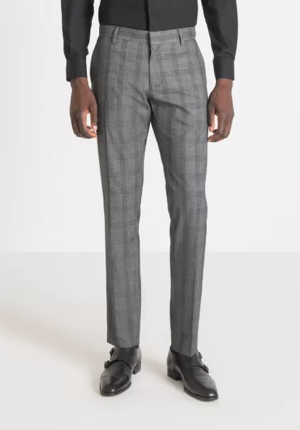 Nero Pantaloni Slim Fit “Bonnie” In Tessuto Elastico Con Motivo Principe Di Galles Antony Morato Uomo Pantaloni
