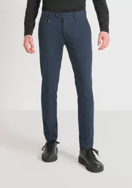 Uomo Pantaloni Skinny Fit “Bryan” In Misto Cotone Armaturato Elastico Ink Blu Antony Morato Pantaloni