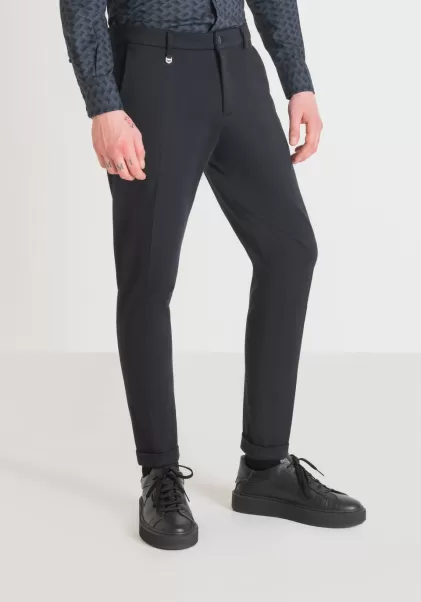Antony Morato Uomo Ink Blu Pantaloni Super Skinny Fit “Ashe” In Misto Viscosa Tinta Unita Pantaloni
