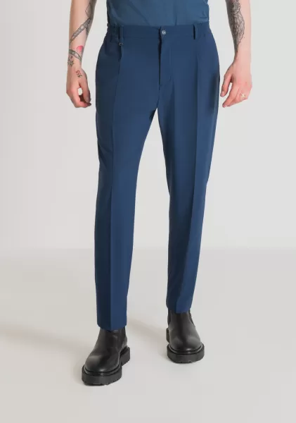 Antony Morato Pantaloni Regular Fit “Cora” In Tessuto Misto Di Viscosa Elastico Pantaloni Uomo Avio