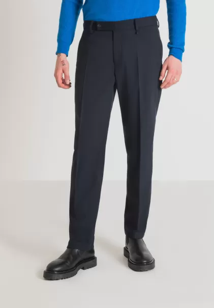 Pantaloni Pantaloni Regular Straight Fit “Phil” In Tessuto Dobby Di Misto Viscosa Elastico Antony Morato Ink Blu Uomo