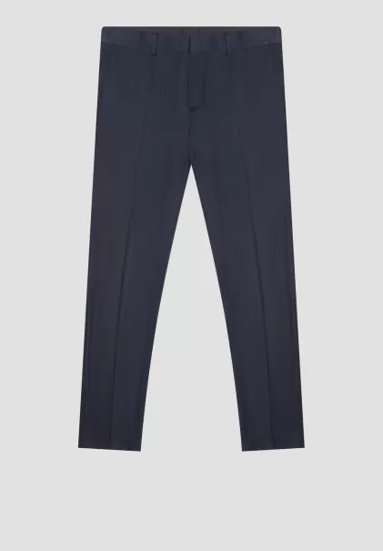 Pantaloni Uomo Ink Blu Pantaloni Slim Fit “Bonnie” In Tessuto Misto Viscosa Con Motivo Gessato Antony Morato