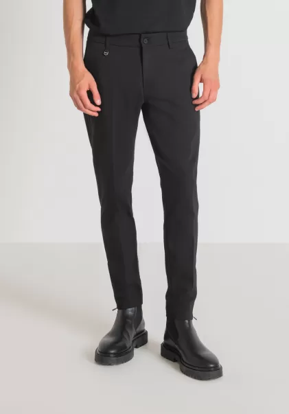 Antony Morato Nero Pantaloni Skinny Fit “Thom” In Misto Cotone Stretch Con Zip Sul Fondo Pantaloni Uomo