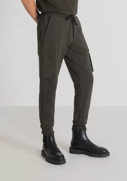 Antony Morato Uomo Verde Militare Scuro Pantaloni Cargo In Felpa Regular Fit In Misto Cotone Stretch Pantaloni