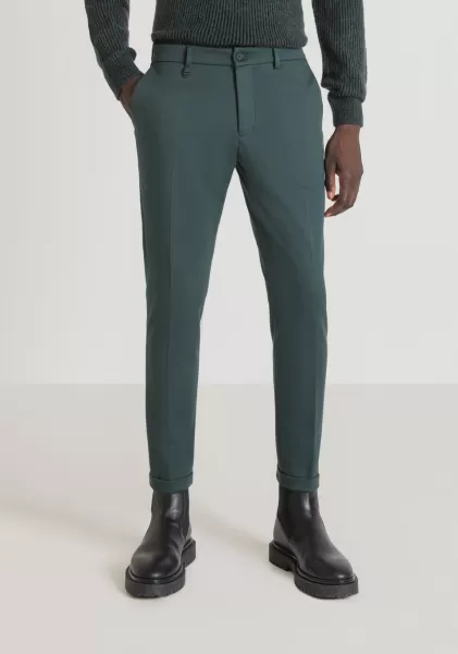 Pantaloni Antony Morato Uomo Pantaloni Super Skinny Fit “Ashe” In Twill Di Viscosa Mista Stretch Verde Bottiglia
