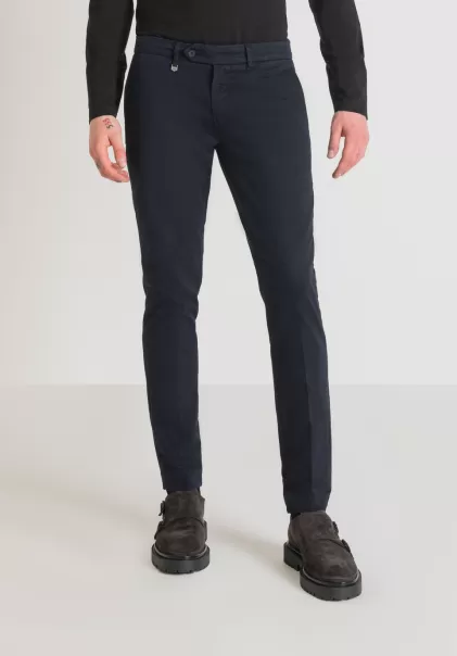 Antony Morato Pantaloni Ink Blu Pantaloni Skinny Fit “Bryan” In Morbido Cotone Elastico Micro Armaturato Uomo