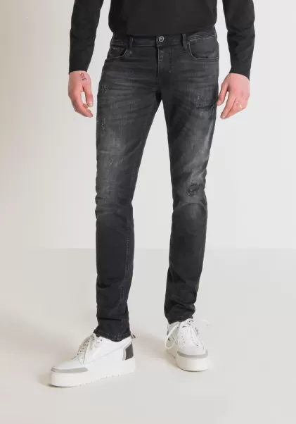Jeans Tapered Fit “Ozzy” In Stretch Denim Lavaggio Nero Uomo Jeans Nero Antony Morato