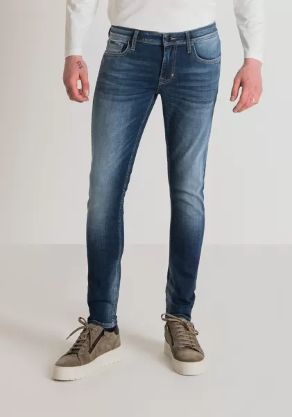 Uomo Blu Denim Jeans Tapered Fit “Ozzy” In Denim Stretch Lavaggio Scuro Antony Morato Jeans