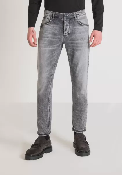 Antony Morato Uomo Nero Jeans Slim Ankle Length Fit “Argon” In Denim Nero Con Lavaggio Chiaro Jeans