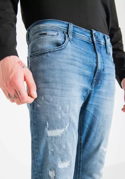 Antony Morato Blu Denim Uomo Jeans Skinny Cropped Fit “Karl” In Stretch Denim Blu Lavaggio Chiaro Jeans