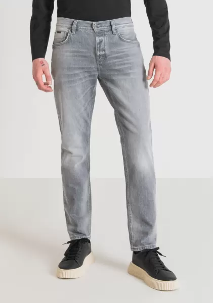 Jeans Slim Fit “Cleve” Con Gamba Dritta In Denim Grigio Lavaggio Chiaro Steel Grey Uomo Antony Morato Jeans