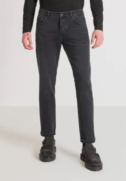 Jeans Slim Ankle Length Fit “Argon” In Denim Nero Con Lavaggio Medio Antony Morato Uomo Jeans Nero