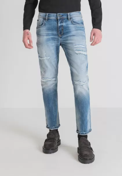 Antony Morato Uomo Jeans Slim Fit “Argon” In Blue Denim A Lavaggio Chiaro Blu Denim Jeans