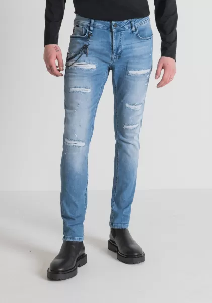 Uomo Jeans Tapered Fit “Iggy” In Cotone Stretch Denim Con Lavaggio Medio Blu Denim Antony Morato Jeans