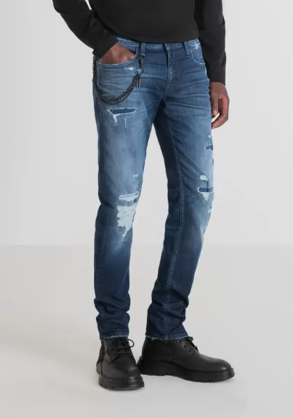 Jeans Tapered Fit “Iggy” In Stretch Denim Lavaggio Medio Blu Denim Uomo Jeans Antony Morato