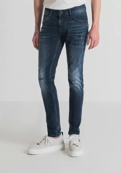 Uomo Blu Denim Antony Morato Jeans Jeans Super Skinny Fit “Gilmour” In Misto Denim Stretch Con Lavaggio Scuro Effetto Candeggiato