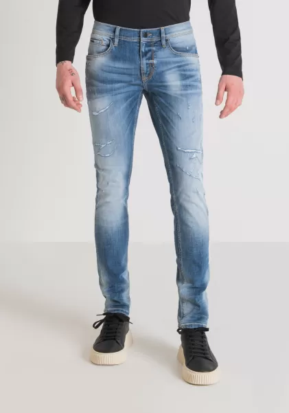Jeans Jeans Super Skinny Fit “Gilmour” In Denim Blu Stretch Con Lavaggio Chiaro Uomo Blu Denim Antony Morato
