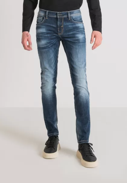 Jeans Antony Morato Blu Denim Jeans Super Skinny Fit “Gilmour” In Misto Denim Stretch Con Lavaggio Scuro Uomo