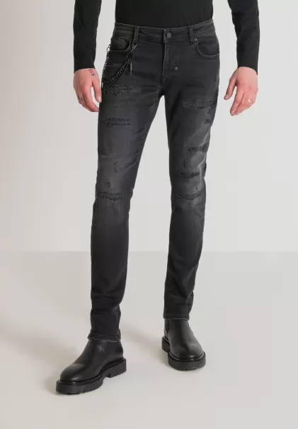 Jeans Nero Uomo Antony Morato Jeans Tapered Fit “Iggy” In Stretch Denim Lavaggio Nero