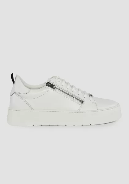 Antony Morato Uomo Sneakers Sneaker “Zipper” In Pelle Con Zip Metallica Bianco