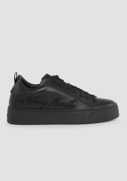Uomo Nero Sneaker Bassa “Flare” In 100% Pelle Con Logo Laterale Antony Morato Sneakers