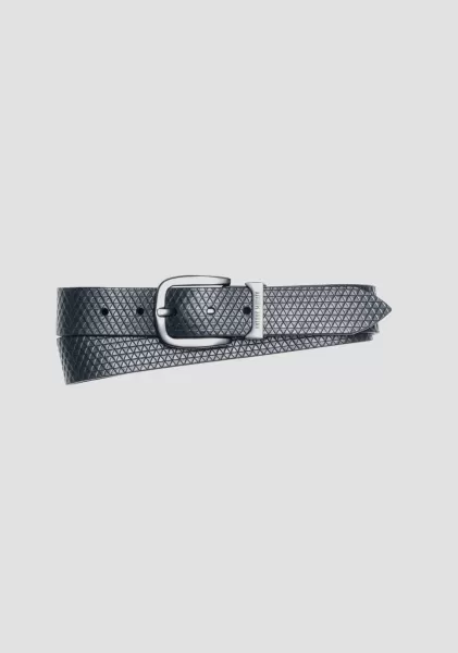 Uomo Ink Blu Cinture Cintura In 100% Pelle Con Motivo Geometrico Antony Morato